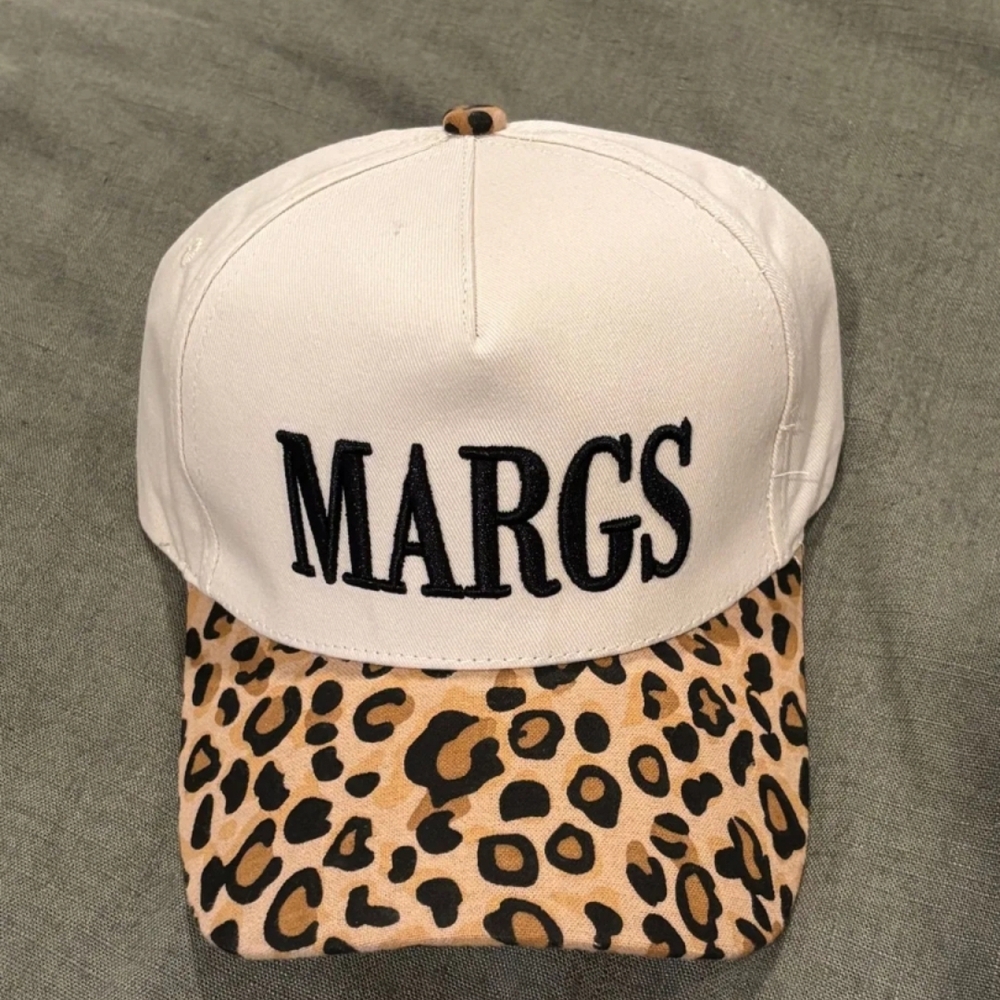 White 'MARGS' Cap with Leopard Print Brim